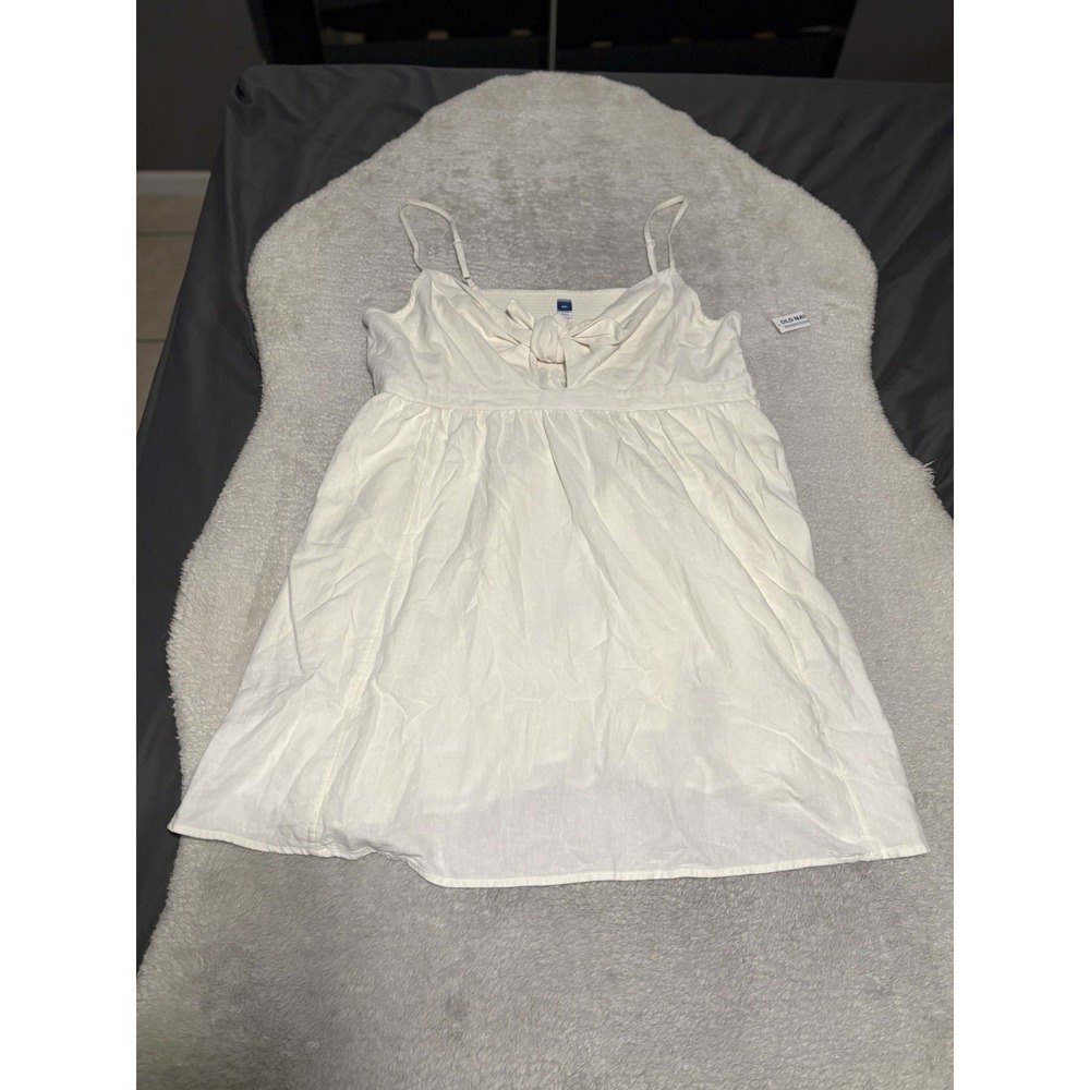 Old Navy White Fit & Flare Tie Front Smocked Linen Blend Mini Dress Summer XXL
